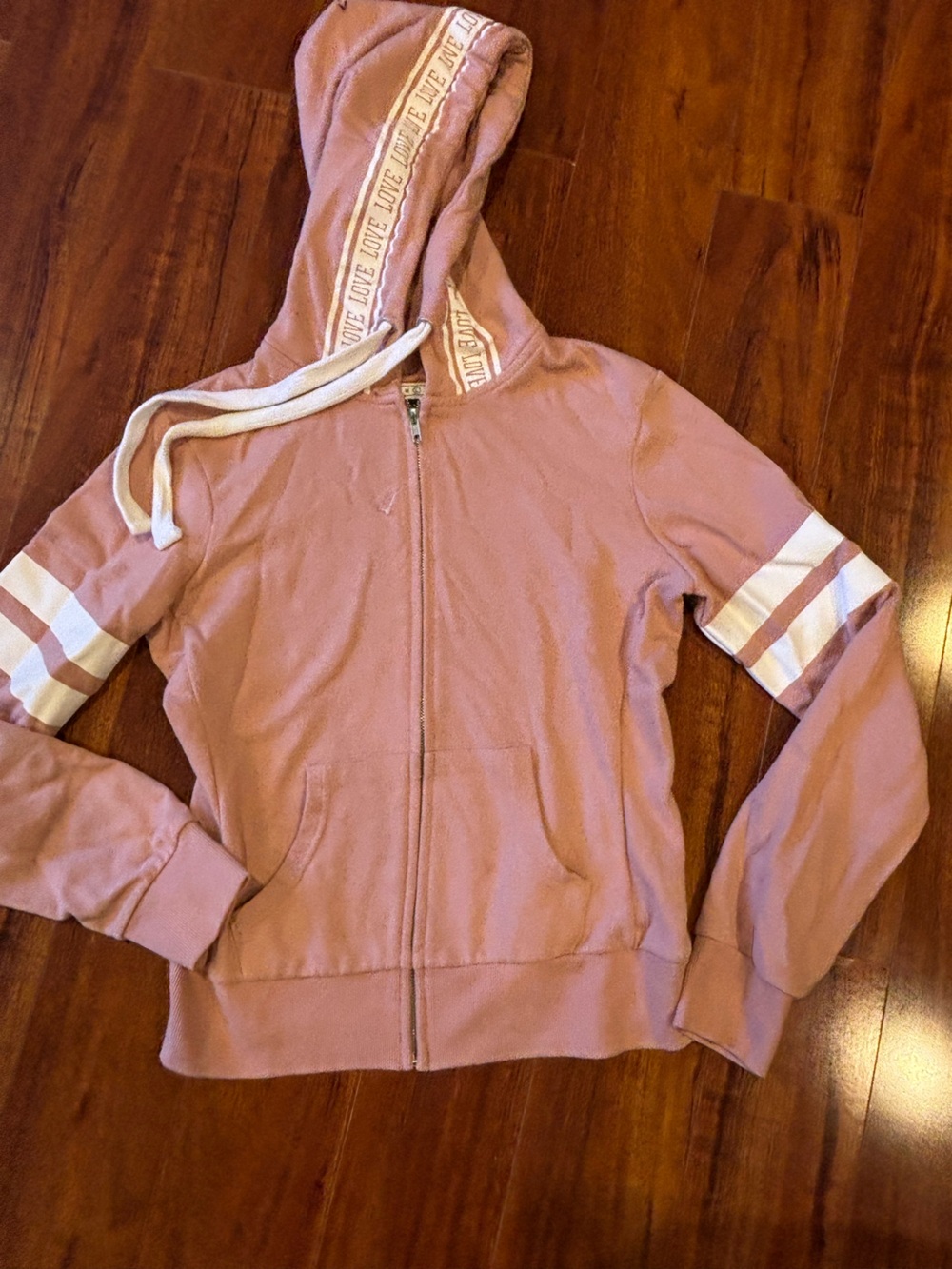 Reflex Mauve Zip-Up Hoodie with Cream Sleeve Stripes